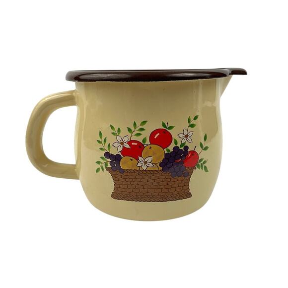 VTG Enamelware Metal Pitcher Fruit Basket Taiwan Mug Farmhouse FTDA 1980s - Picture 1 of 13